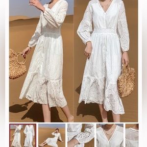 OPT One Pretty Time Boho Coastal Cottagecore White Eyelet Embroidered Dress